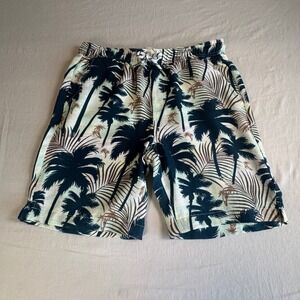 Cabana Fashions Mens Palm Print Linen Look Shorts Teal Brown L3X5620 Size M‎ NWT